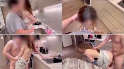 หลุดเสียงไทยชัด คุณบี๋กับแฟนกำลังทำพิซซ่ากิน แต่แฟนเห็นคุณบี๋แล้วเงี่ยนจับเย็ดในห้องครัว