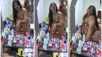 ตั้งกล้องเย็ดกับแฟน ยืนเย็ดหน้ากระจก หุ่นอวบนมใหญ่เย็ดท่าหมาครางเสียวหี